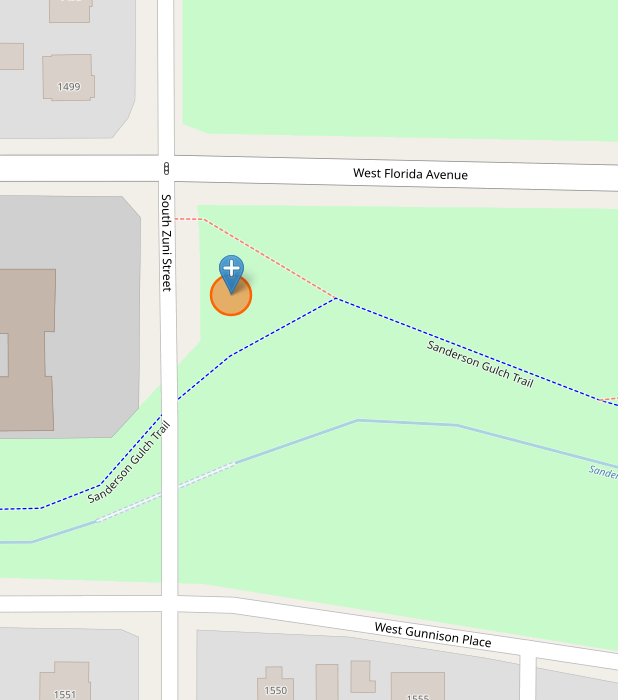 A map of where the social meets, at the triangle of Sanderson Gulch on the SE corner of Florida & Zuni.